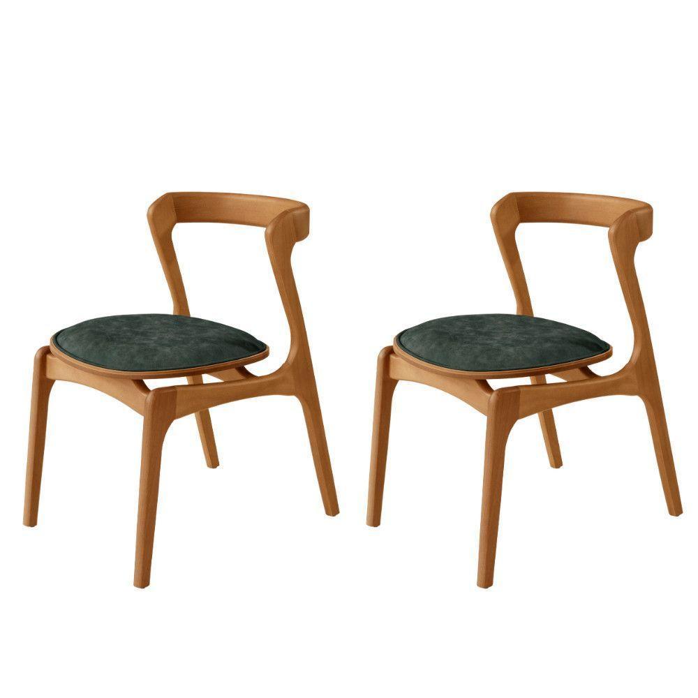 Conjunto Com 2 Cadeiras Madeira Solaris Moderna Mobilia Jade / Imbuia Nat. - 1