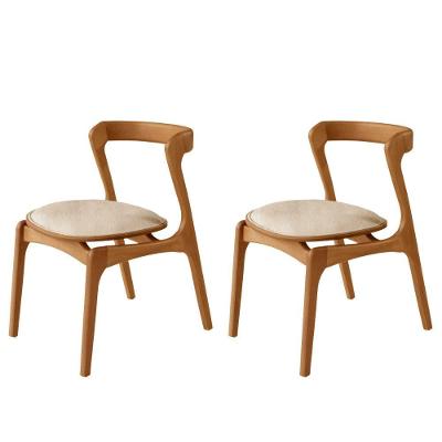 Conjunto Com 2 Cadeiras Madeira Solaris Moderna Mobilia Linho Off / Imbuia Nat.