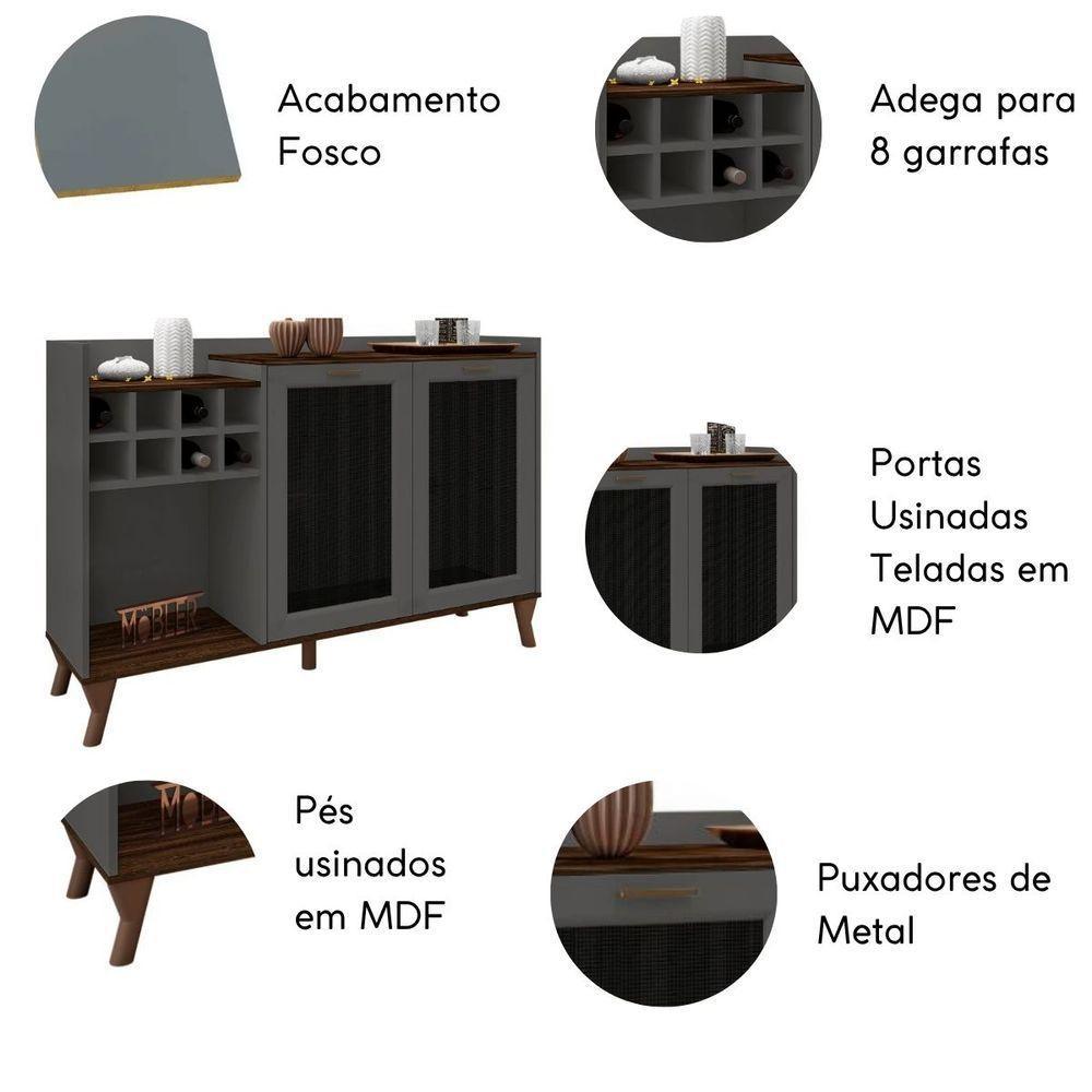Balcão Aparador Buffet Adega Para Sala De Jantar Life Mdf Cor:marrom Palisandro / Cinza Régio - 4