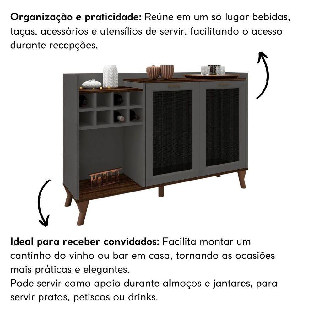 Balcão Aparador Buffet Adega Para Sala De Jantar Life Mdf Cor:marrom Palisandro / Cinza Régio - 5