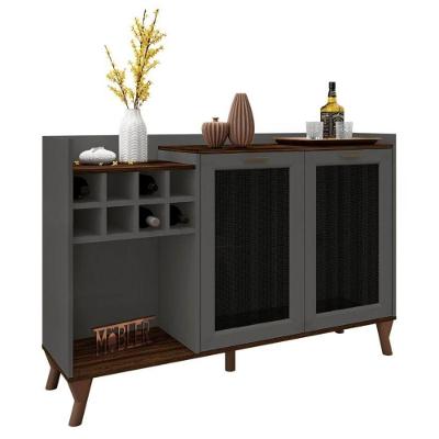 Balcão Aparador Buffet Adega Para Sala De Jantar Life Mdf Cor:marrom Palisandro / Cinza Régio