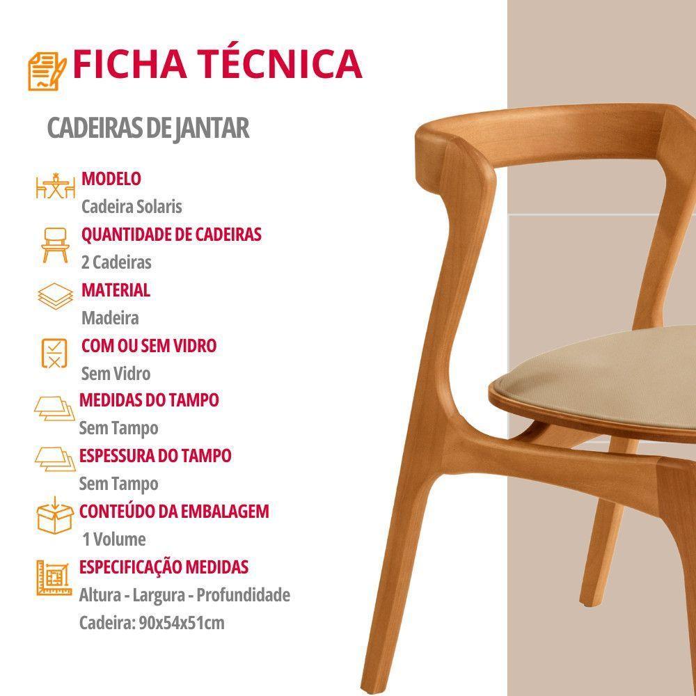 Conjunto Com 2 Cadeiras Madeira Solaris Moderna Mobilia Veludo Bege / Imbuia Nat. - 2