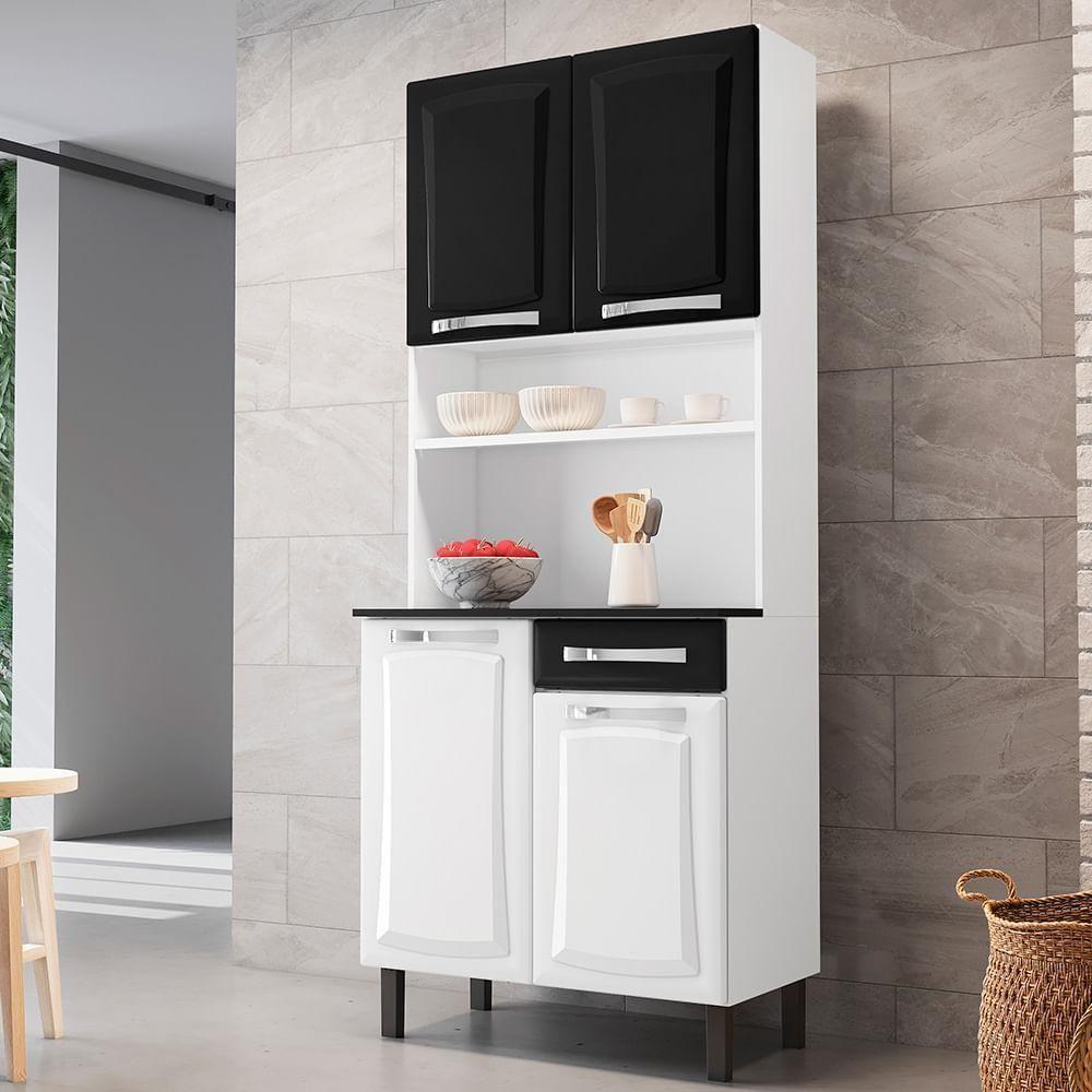 Kit De Cozinha Compacta Branca E Preta Em Aço 4 Portas 1 Gaveta Pratika - 1