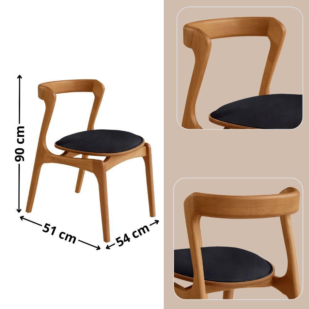 Conjunto Com 2 Cadeiras Madeira Solaris Moderna Mobilia Linho Preto / Imbuia Nat. - 2