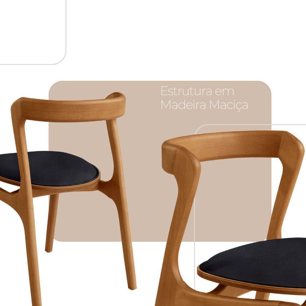 Conjunto Com 2 Cadeiras Madeira Solaris Moderna Mobilia Linho Preto / Imbuia Nat. - 3