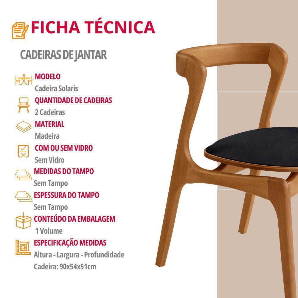 Conjunto Com 2 Cadeiras Madeira Solaris Moderna Mobilia Linho Preto / Imbuia Nat. - 4