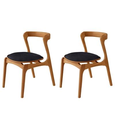 Conjunto Com 2 Cadeiras Madeira Solaris Moderna Mobilia Linho Preto / Imbuia Nat.