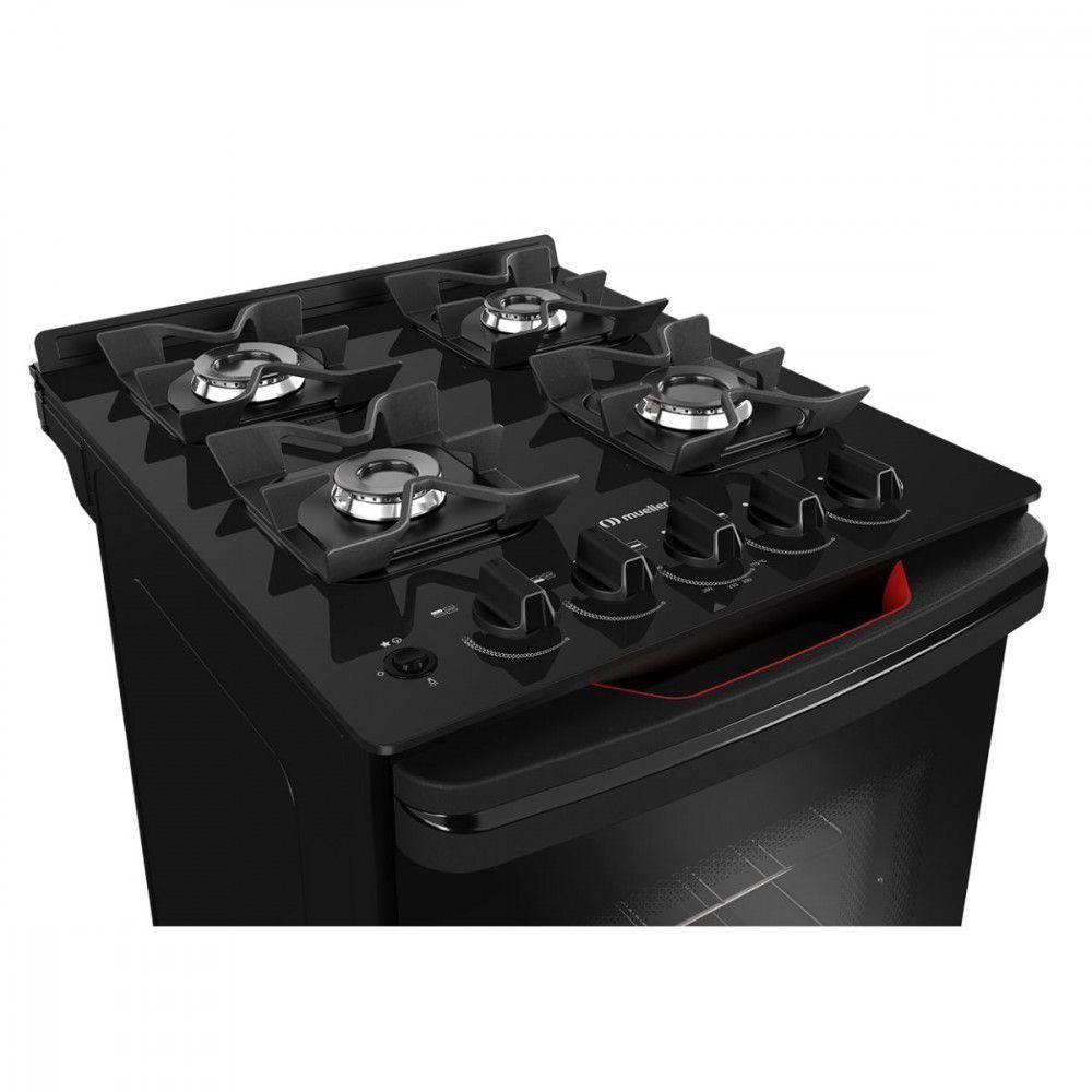 Fogão Mueller 4 Bocas Com Mesa De Vidro E Grades De Ferro MFV4BF Preto Bivolt - 5