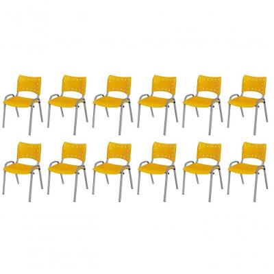 Cadeira Iso Base Cinza, Igreja, Escola, Escritório - Amarelo Kit 12 Peças