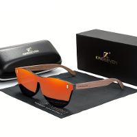 Óculos Com Design Madeira Quadrada Elegante, Lentes Polarizadas Madeira De Nogueira Vermelha - 1