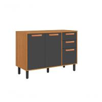 Balcão 3 Portas 2 Gavetas 120cm Com Tampo Nápoles - Itatiaia Cinamomo-grafite - 1