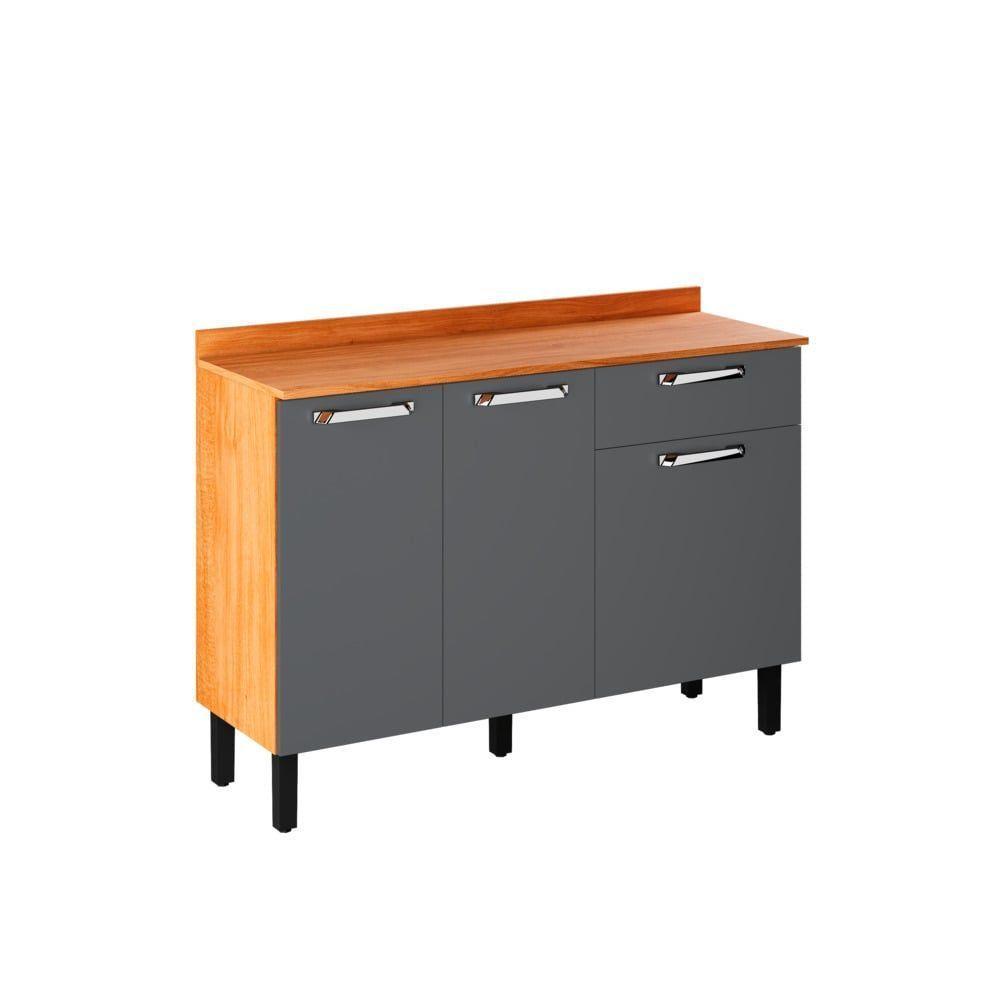 Balcão Para Cozinha Vegas Com 3 Portas E 1 Gaveta - Itatiaia Cinamomo-grafite - 1