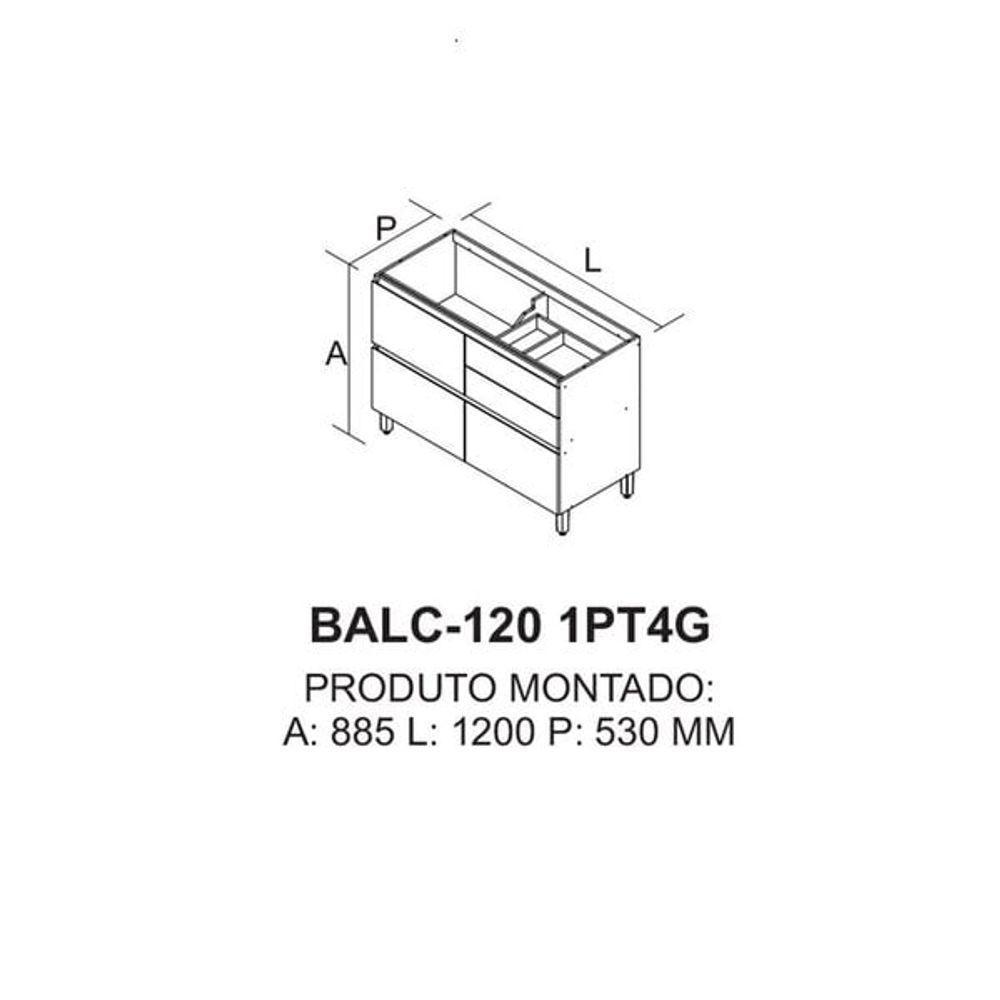 Balcão 1 Porta 4 Gavetas 120cm Com Dobradiças Slow Motion Sem Tampo Lumina - Itatiaia Cinamomo-fendi - 2
