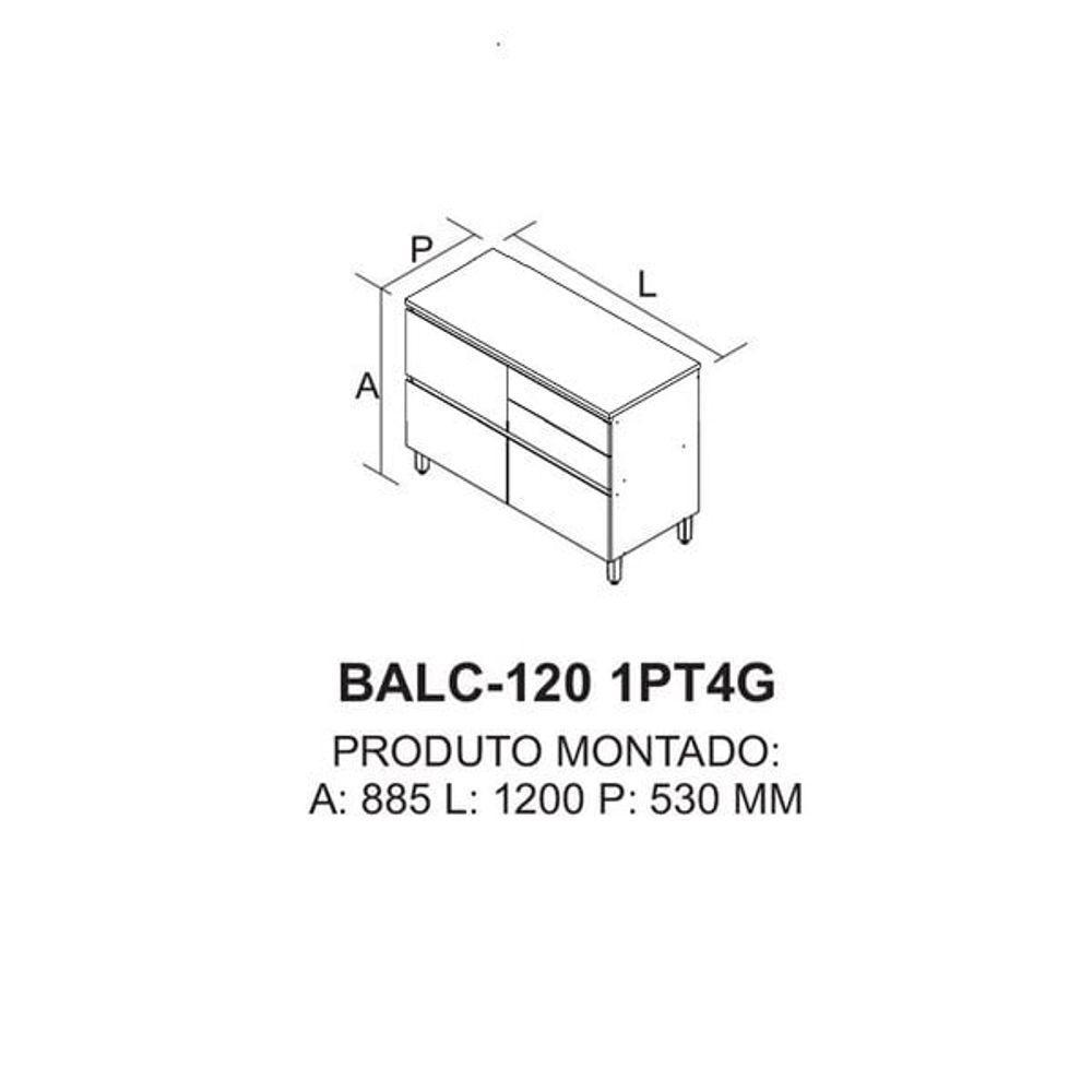 Balcão 1 Porta 4 Gavetas 120cm Com Tampo E Dobradiças Slow Motion Lumina - Itatiaia Cinamomo-fendi - 2
