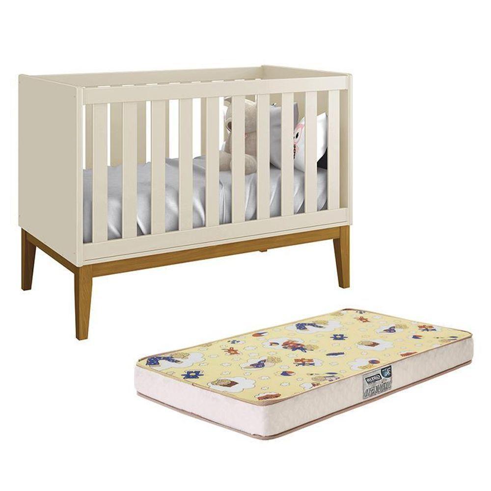Berço Mini Cama Classic Areia Fosco Com Pés Amadeirado E Colchão Supreme - Reller Móveis Areia Fosco - 3