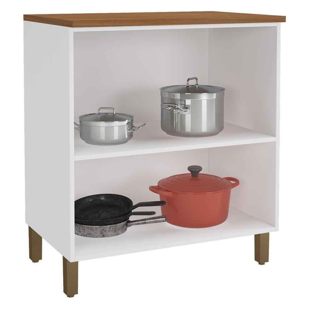 Balcão De Cozinha Cooktop Firenze 80cm 2 Portas Branco Com Tampo Mdf - Indékes Branco - 2