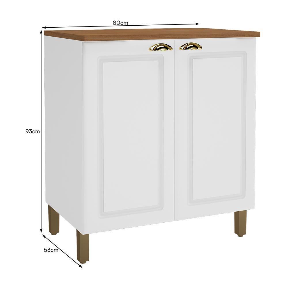 Balcão De Cozinha Cooktop Firenze 80cm 2 Portas Branco Com Tampo Mdf - Indékes Branco - 3