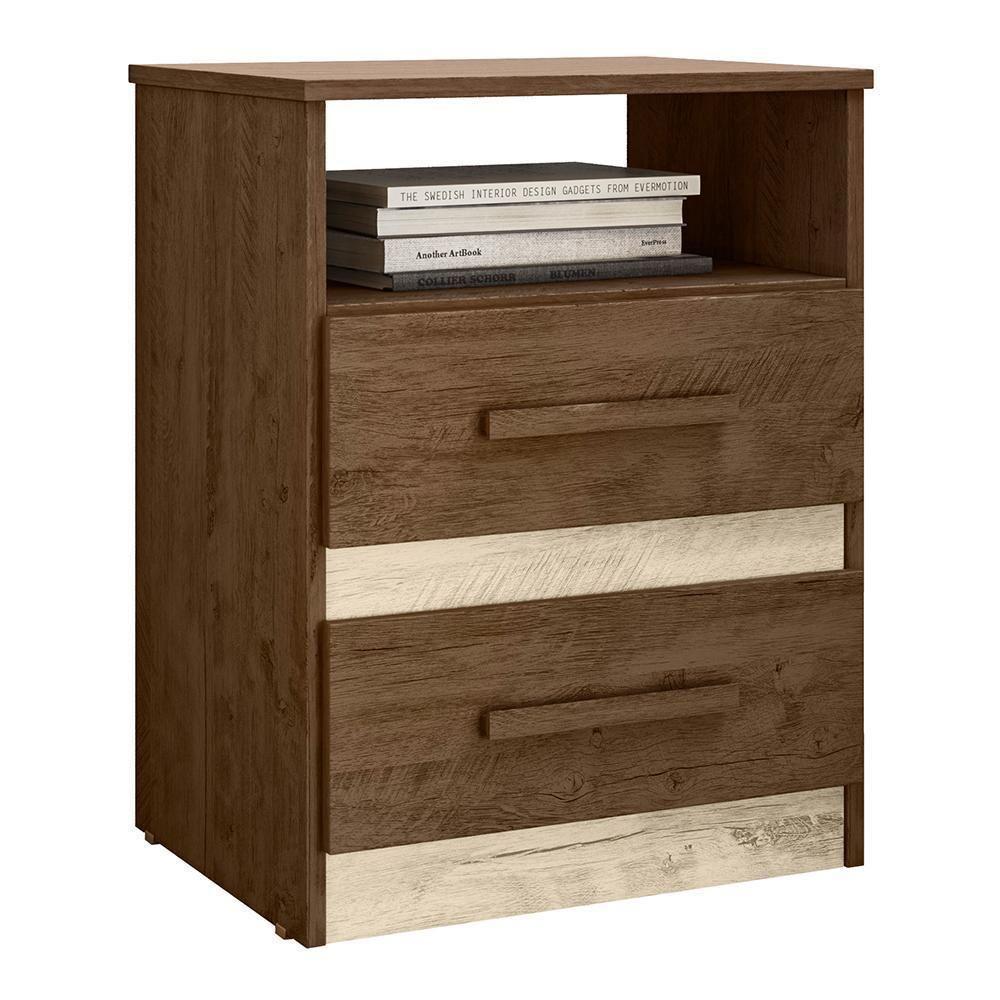 Mesa De Cabeceira Apolo 2 Gavetas Flex Castanho Wood-avelã Wood - Moval Castanho Wood-avelã Wood - 1
