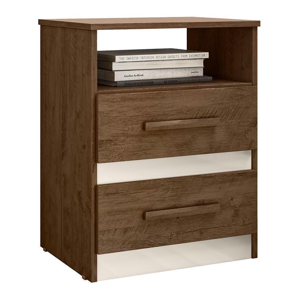 Kit 2 Mesas De Cabeceira Apolo 2 Gavetas Flex Castanho Wood-off White - Moval Castanho Wood-off White - 3