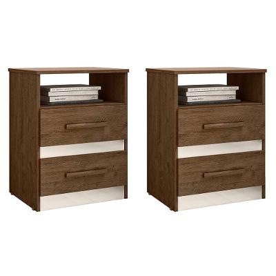 Kit 2 Mesas De Cabeceira Apolo 2 Gavetas Flex Castanho Wood-off White - Moval Castanho Wood-off White