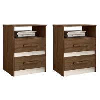 Kit 2 Mesas De Cabeceira Apolo 2 Gavetas Flex Castanho Wood-off White - Moval Castanho Wood-off White - 1