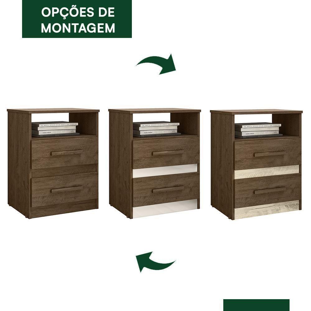 Mesa De Cabeceira Apolo 2 Gavetas Flex Castanho Wood-off White - Moval Castanho Wood-off White - 3