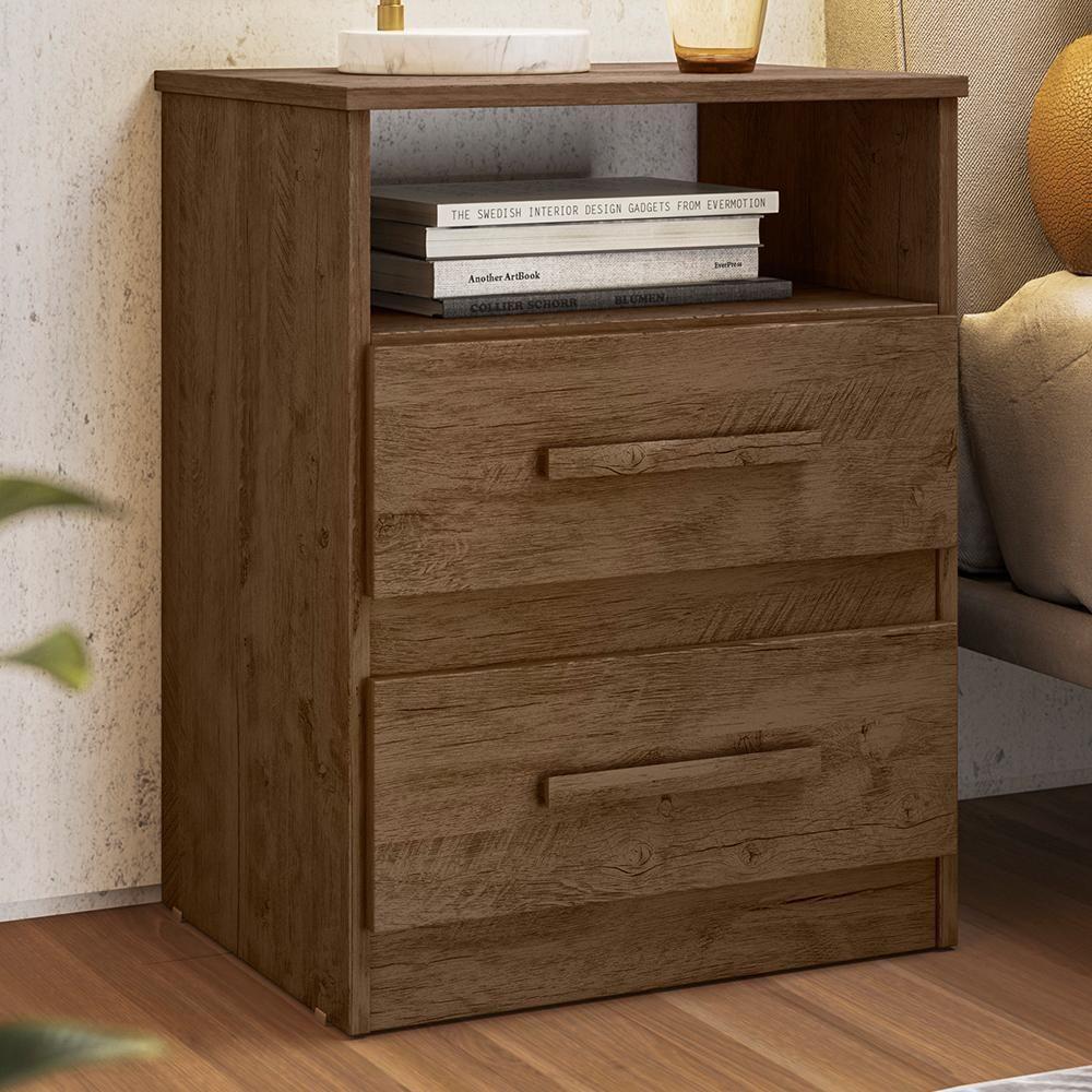Mesa De Cabeceira Apolo 2 Gavetas Flex Castanho Wood - Moval Castanho Wood - 2