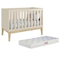 Berço Americano Classic Areia Fosco Com Pés Madeira Natural E Colchão D18 - Reller Móveis Areia Fosco - 1