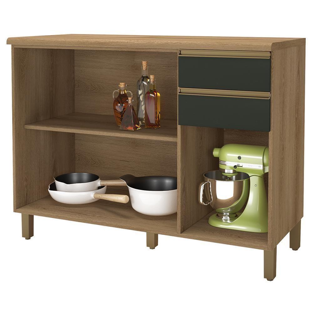 Balcão De Cozinha Dinamarca 120cm 3 Portas E 2 Gavetas Castani-chumbo Com Tampo Mdp - Indékes Castani-chumbo - 2
