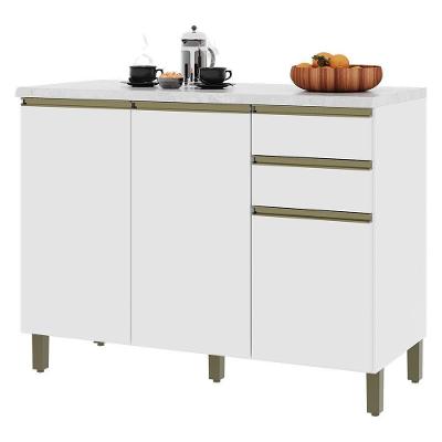 Balcão De Cozinha Dinamarca 120cm 3 Portas E 2 Gavetas Branco Com Tampo Mdp - Indékes Branco