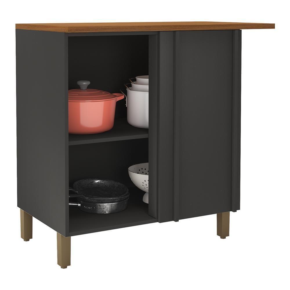 Balcão Canto Reto Firenze 96cm 1 Porta Chumbo Com Tampo Mdf - Indékes Chumbo - 2