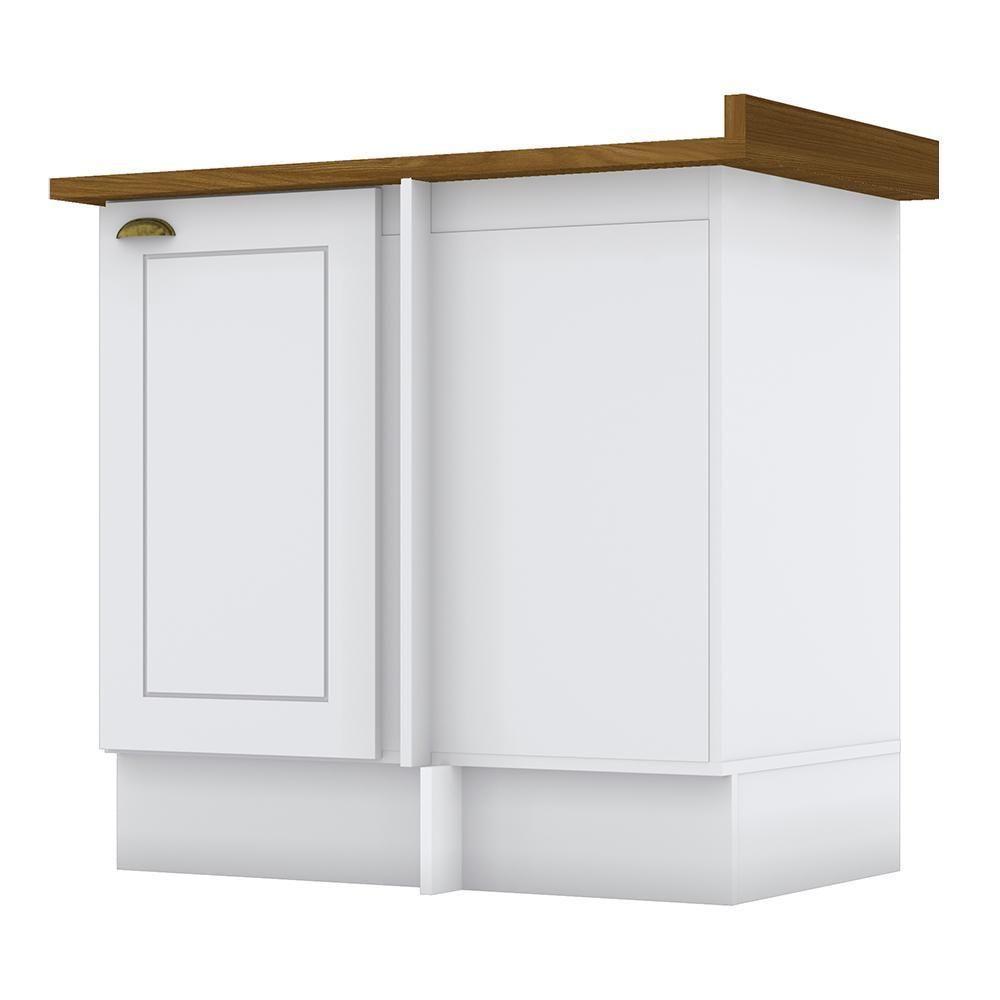 Balcão Canto Reto 1 Porta Americana Branco Com Tampo Nature - Móveis Henn Branco-nature - 1