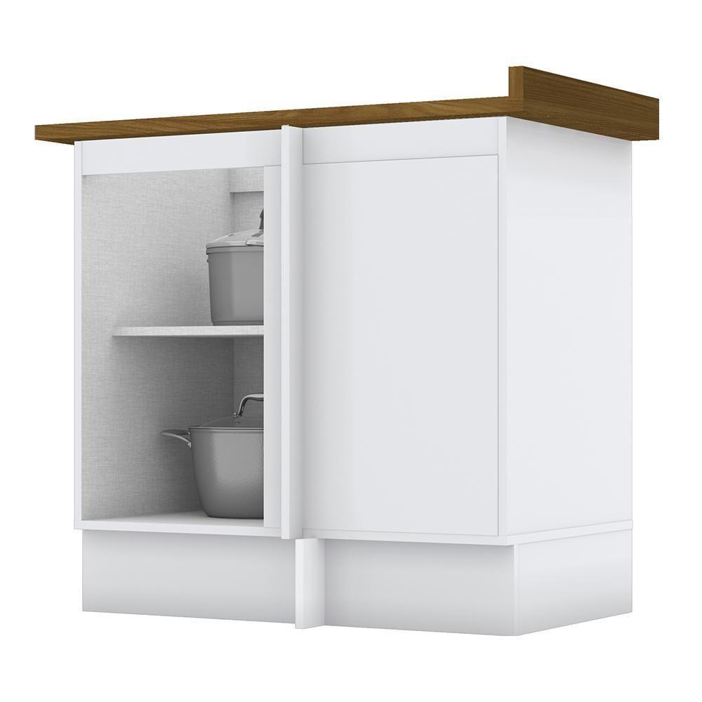 Balcão Canto Reto 1 Porta Americana Branco Com Tampo Nature - Móveis Henn Branco-nature - 2