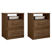 Kit 2 Mesas De Cabeceira Apolo 2 Gavetas Flex Castanho Wood - Moval Castanho Wood - 1