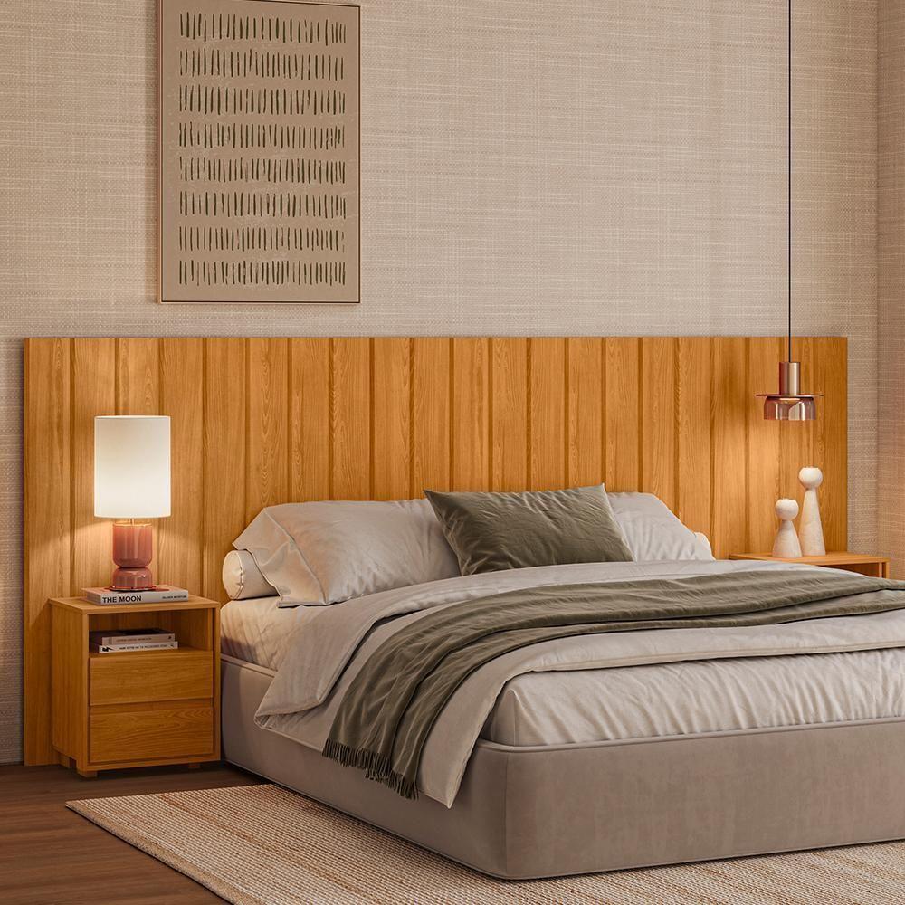 Cabeceira Casal Extensível Frida Com Mesas De Cabeceira Cinamomo - Madetec Cinamomo - 2