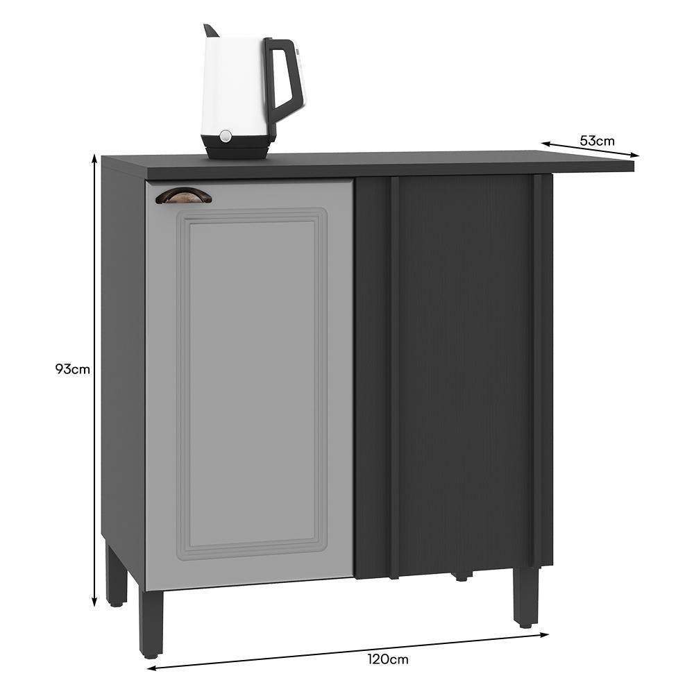 Balcão Canto Reto Firenze 96cm 1 Porta Chumbo-titânio Com Tampo Mdf - Indékes Chumbo-titânio - 3