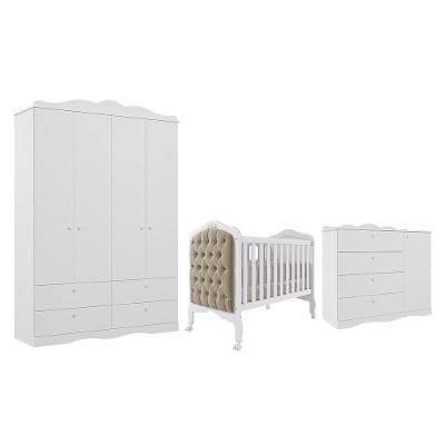 Dormitório Encanto Guarda Roupa, Cômoda E Berço Harmonia Branco Com Capitonê - Permóbili Baby Branco