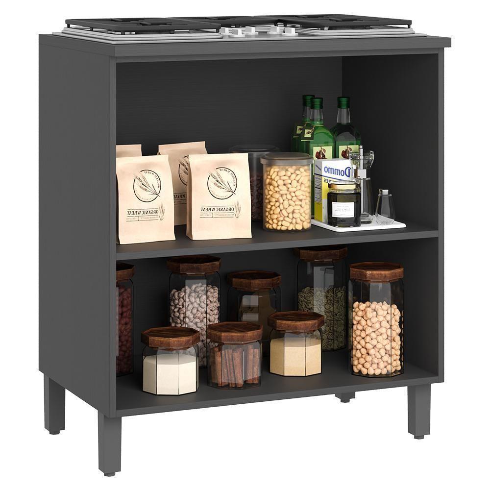 Balcão De Cozinha Cooktop Firenze 80cm 2 Portas Chumbo-titânio Com Tampo Mdf - Indékes Chumbo-titânio - 2