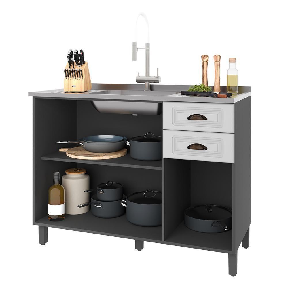 Balcão De Cozinha Firenze 120cm 3 Portas E 2 Gavetas Chumbo-titânio Sem Tampo - Indékes Chumbo-titânio - 2