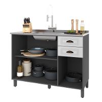 Balcão De Cozinha Firenze 120cm 3 Portas E 2 Gavetas Chumbo-titânio Sem Tampo - Indékes Chumbo-titânio - 2