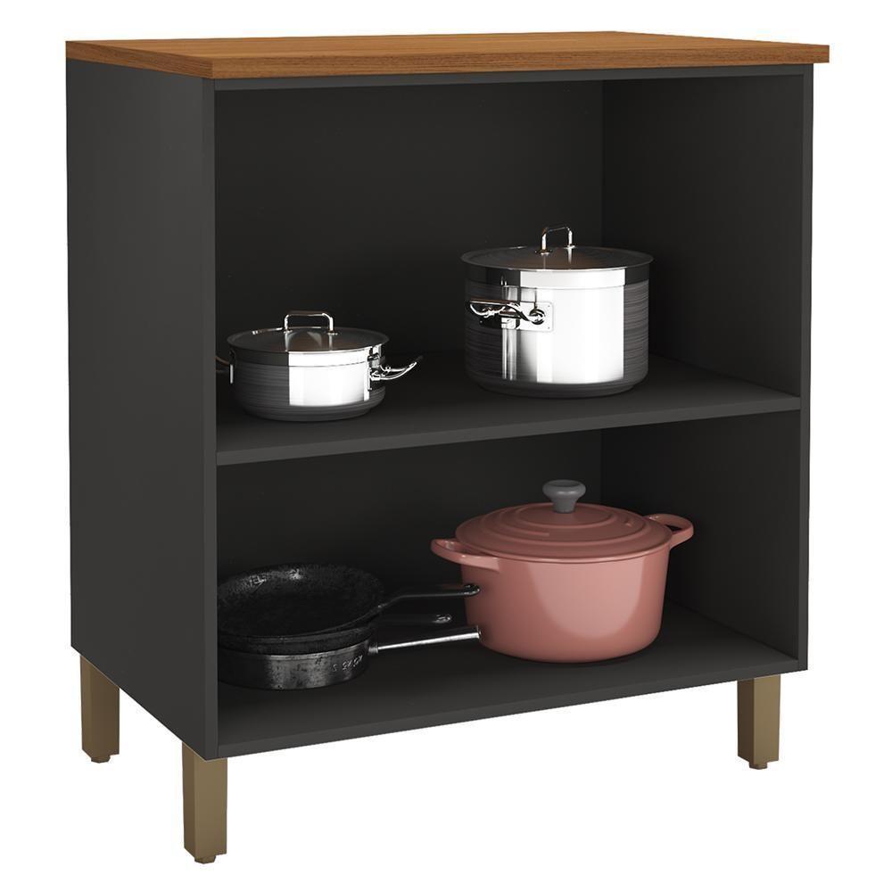 Balcão De Cozinha Cooktop Firenze 80cm 2 Portas Chumbo Com Tampo Mdf - Indékes Chumbo - 2