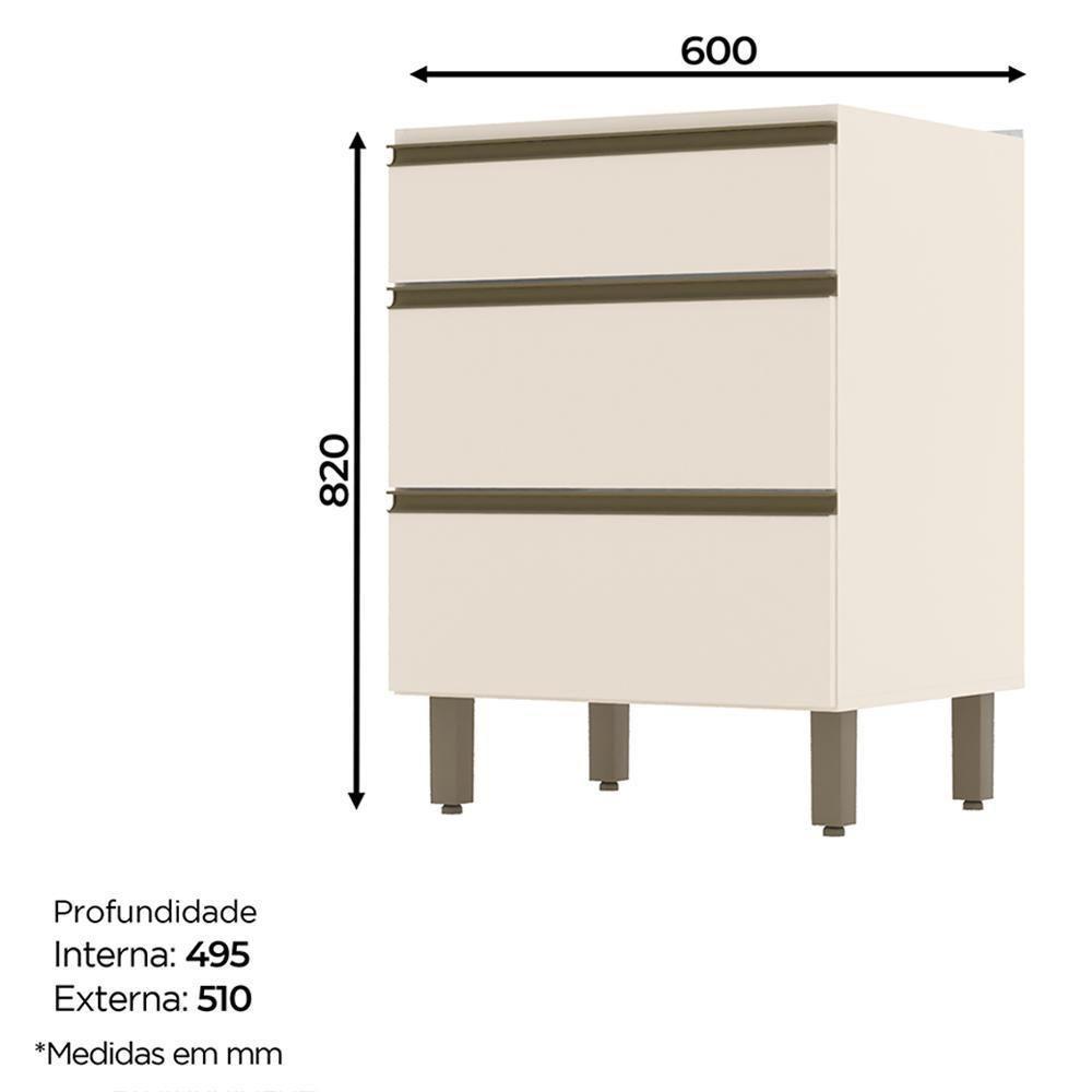 Balcão 3 Gavetas 60cm Off White-duna Com Tampo Connect - Móveis Henn Off White-duna - 2