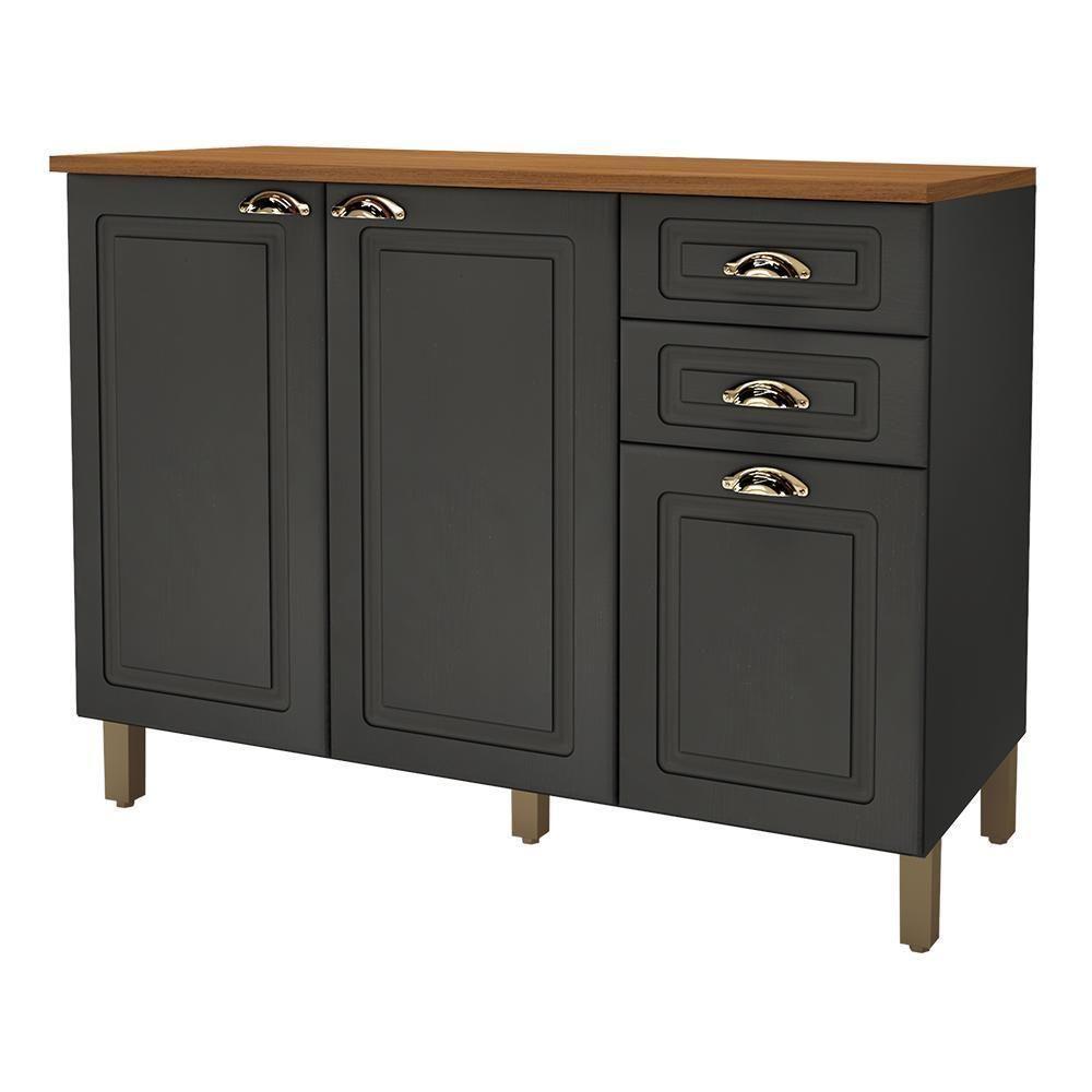Balcão De Cozinha Firenze 120cm 3 Portas E 2 Gavetas Chumbo Com Tampo Mdf - Indékes Chumbo - 1