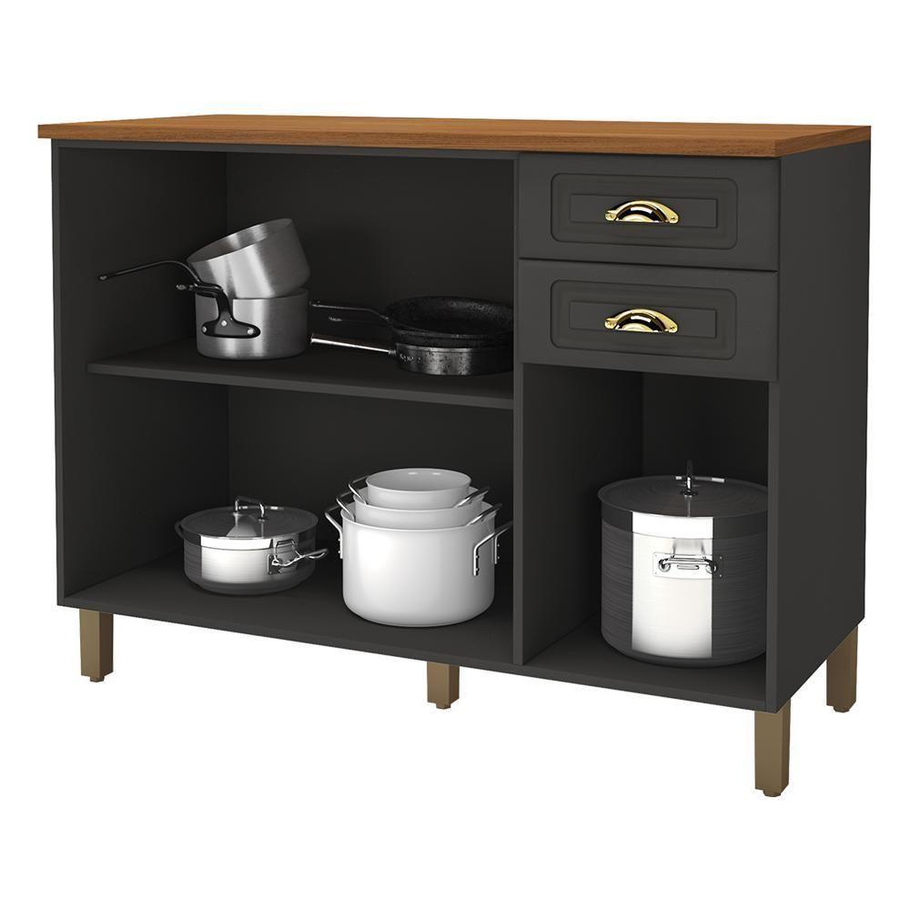 Balcão De Cozinha Firenze 120cm 3 Portas E 2 Gavetas Chumbo Com Tampo Mdf - Indékes Chumbo - 2
