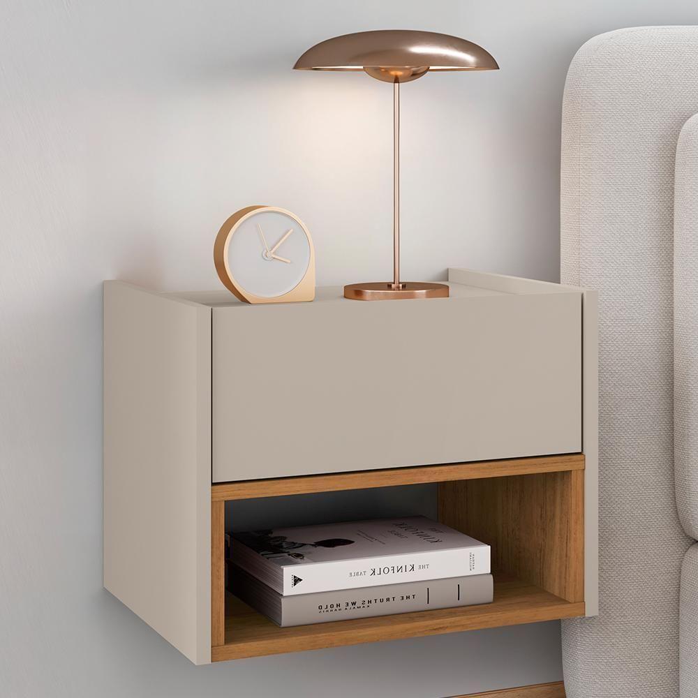 Mesa De Cabeceira Suspensa Florença 1 Gaveta Off White-cedro - Casa D Off White-cedro - 2