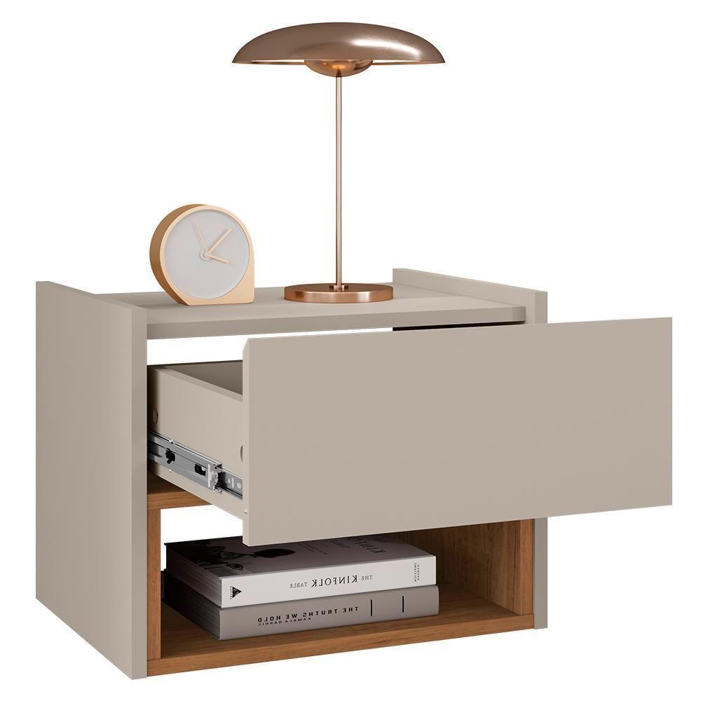 Mesa De Cabeceira Suspensa Florença 1 Gaveta Off White-cedro - Casa D Off White-cedro - 3