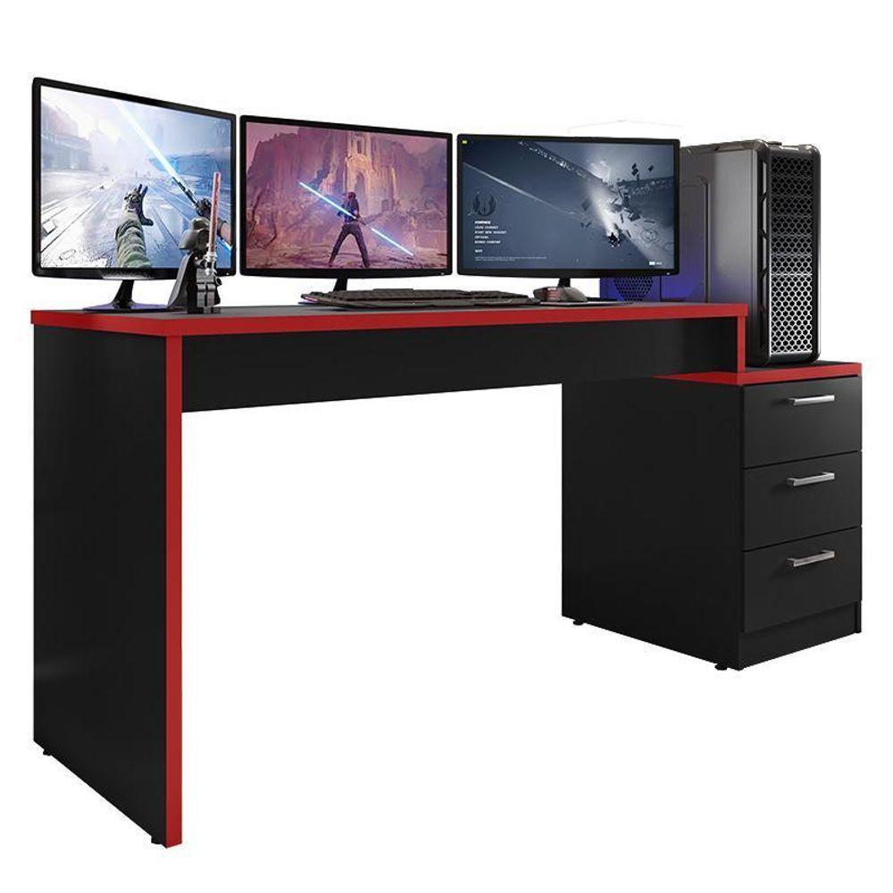 Mesa Para Computador Desk Gamer Drx-5000 Preto-vermelho - Pr Móveis Preto-vermelho - 1