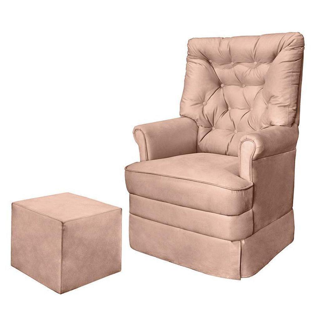 Poltrona De Amamentação Alana Com Balanço E Puff Veludo Rosê - Phoenix Baby Veludo Rosê - 1