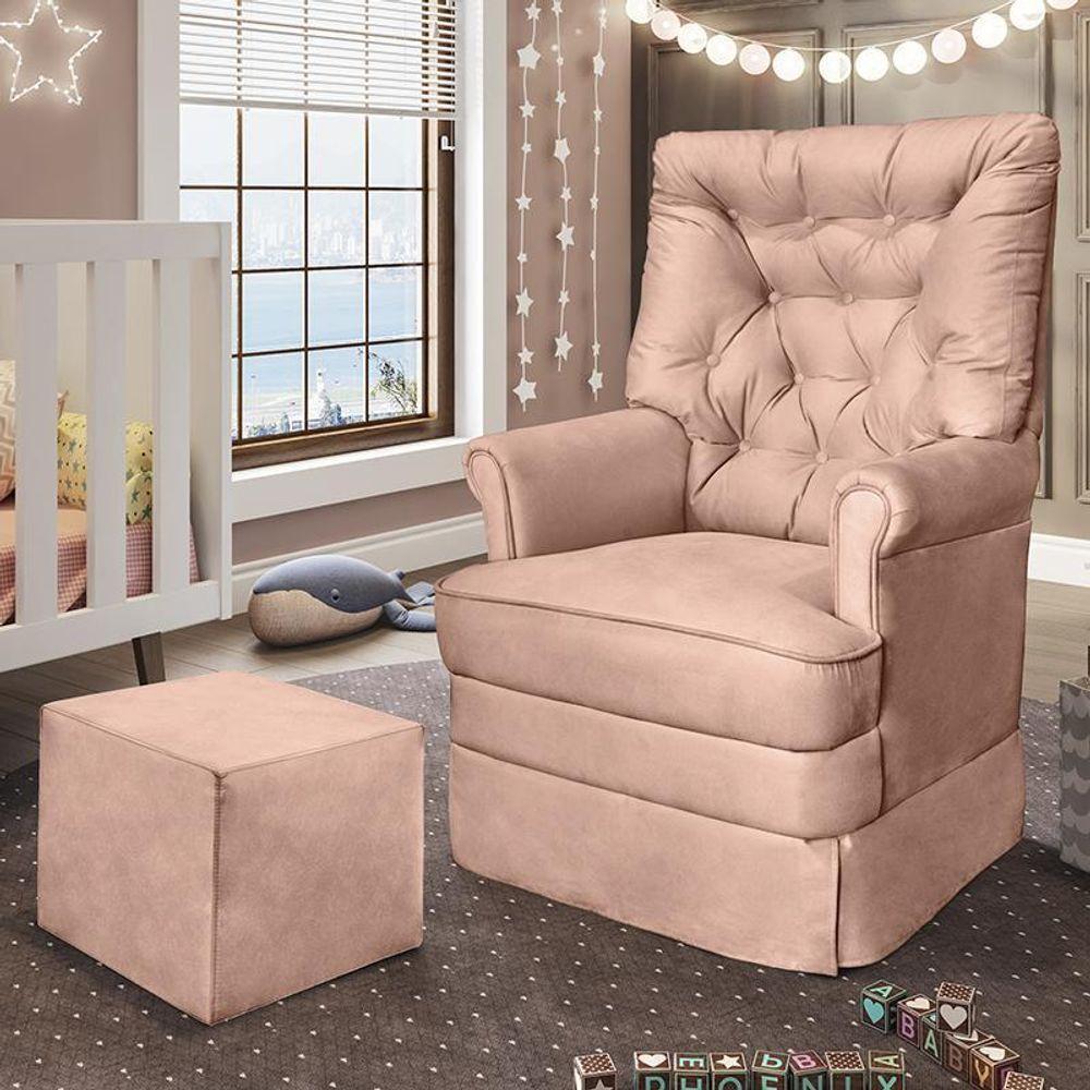 Poltrona De Amamentação Alana Com Balanço E Puff Veludo Rosê - Phoenix Baby Veludo Rosê - 2