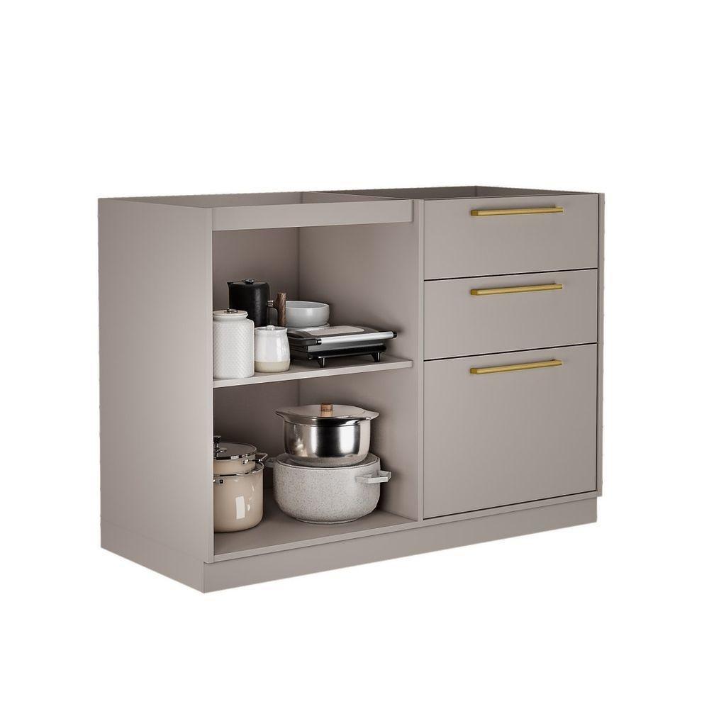 Balcão 1 Porta 3 Gavetas 120cm S- Tampo E Dobradiças Slow Motion Essence - Itatiaia Fendi - 3